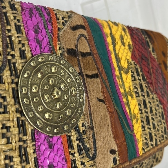 Carlos Falchi Woven Leather and Hemp and Exotic Patchwork of Skins Clutch Bag - Picture 6 of 16